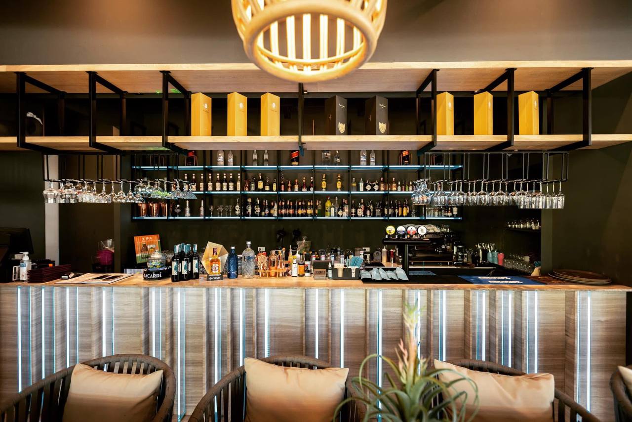 Modern bar interior with premium spirits