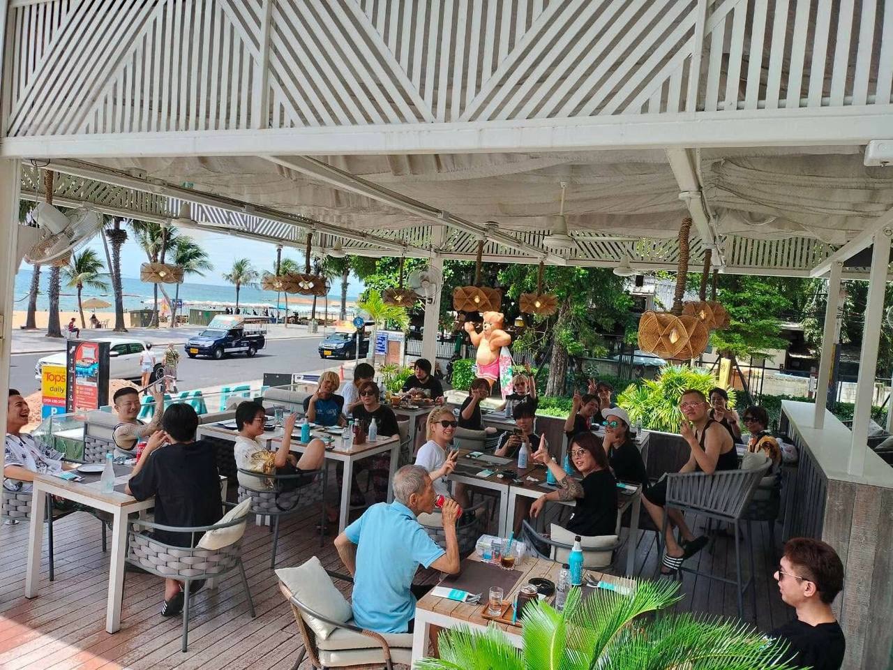 Beachfront terrace dining during daytime