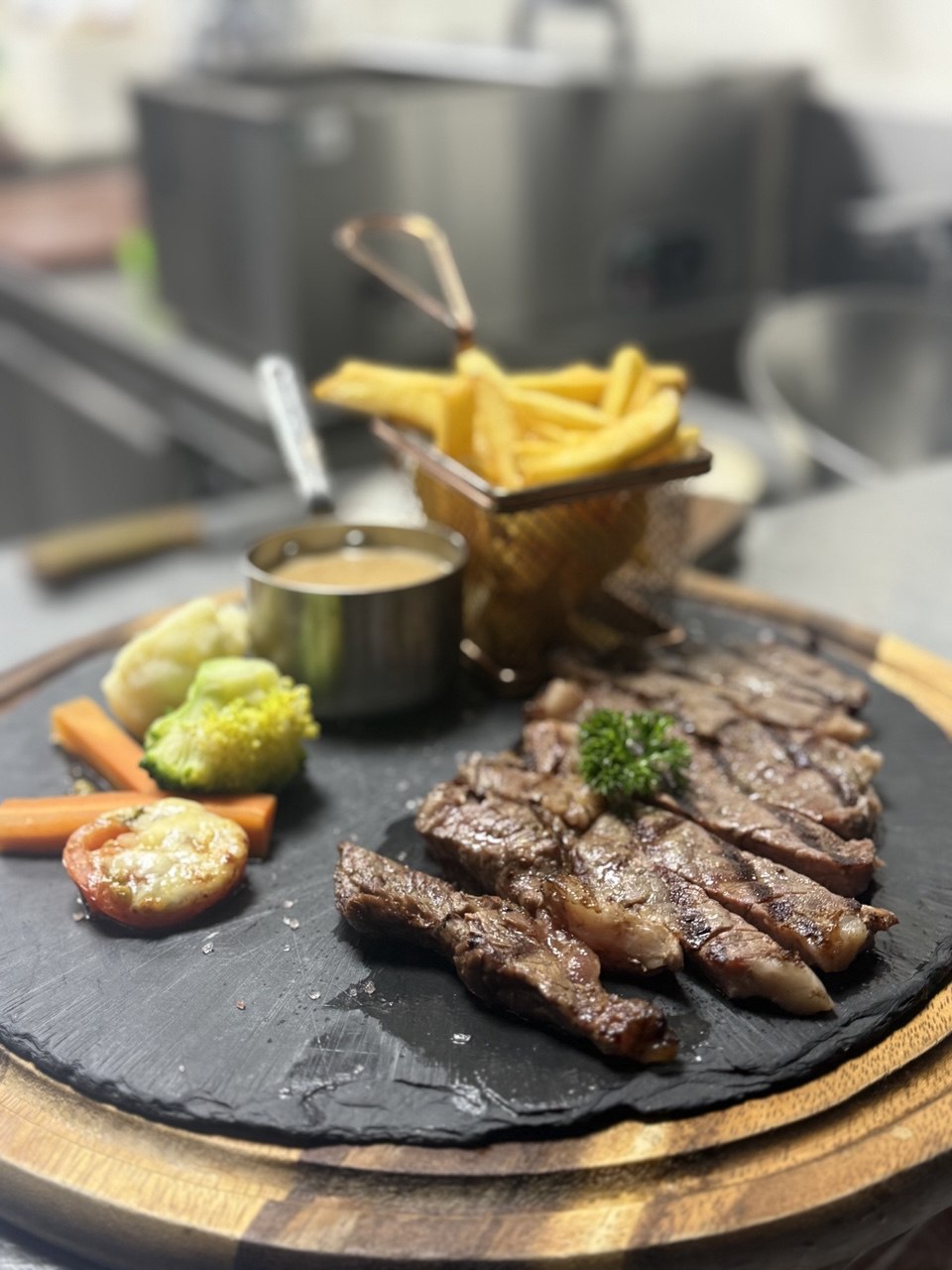 Sliced steak platter